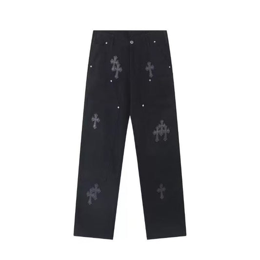 CHROME HEARTS BLACK CROSS PATCH JEANS BLACK