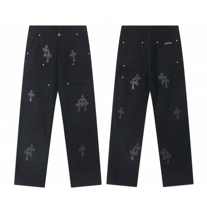 CHROME HEARTS BLACK CROSS PATCH JEANS BLACK