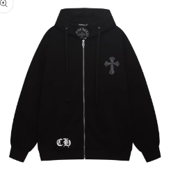 CHROME HEARTS Black Cross Zip-Up Hoodie