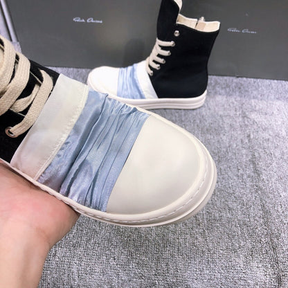 Rick Owens Black Canvas Boots with Ruched Fabric