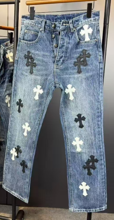 CHROME HEARTS WHITE BLACKCROSS PATCH JEANS DENIM