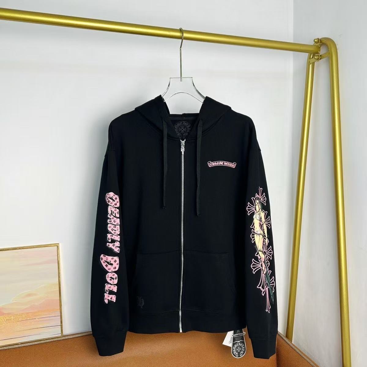 Chrome Hearts Classic Crewneck Jacket in Black/Pink