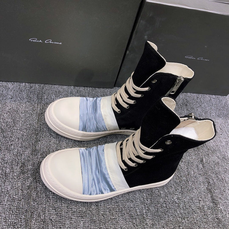Rick Owens Black Canvas Boots with Ruched Fabric