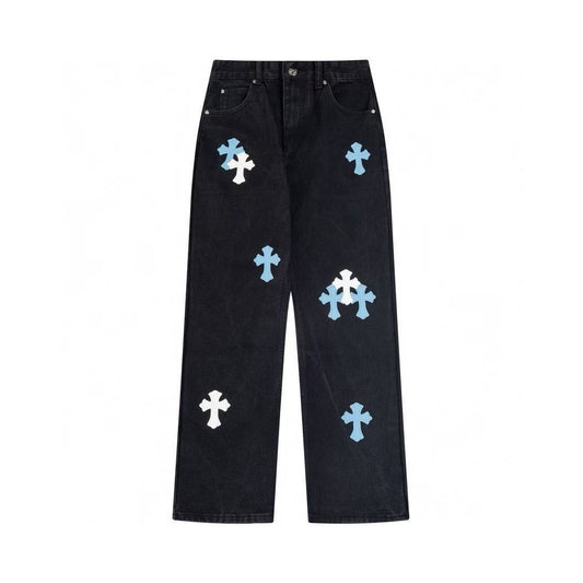 Chrome Hearts Denim Jeans in White, Blue, and Black