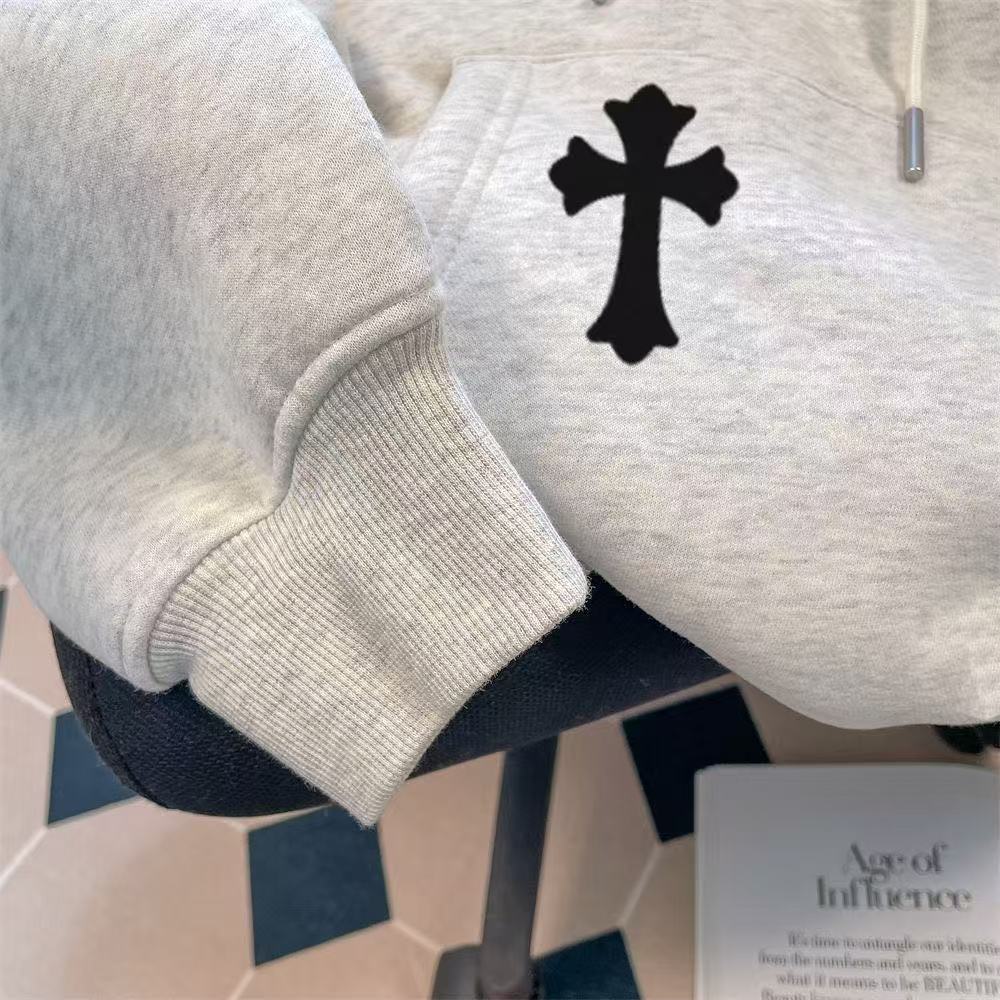 CHROME HEARTS BLACK CROSS PATCH HOODIE WHITE