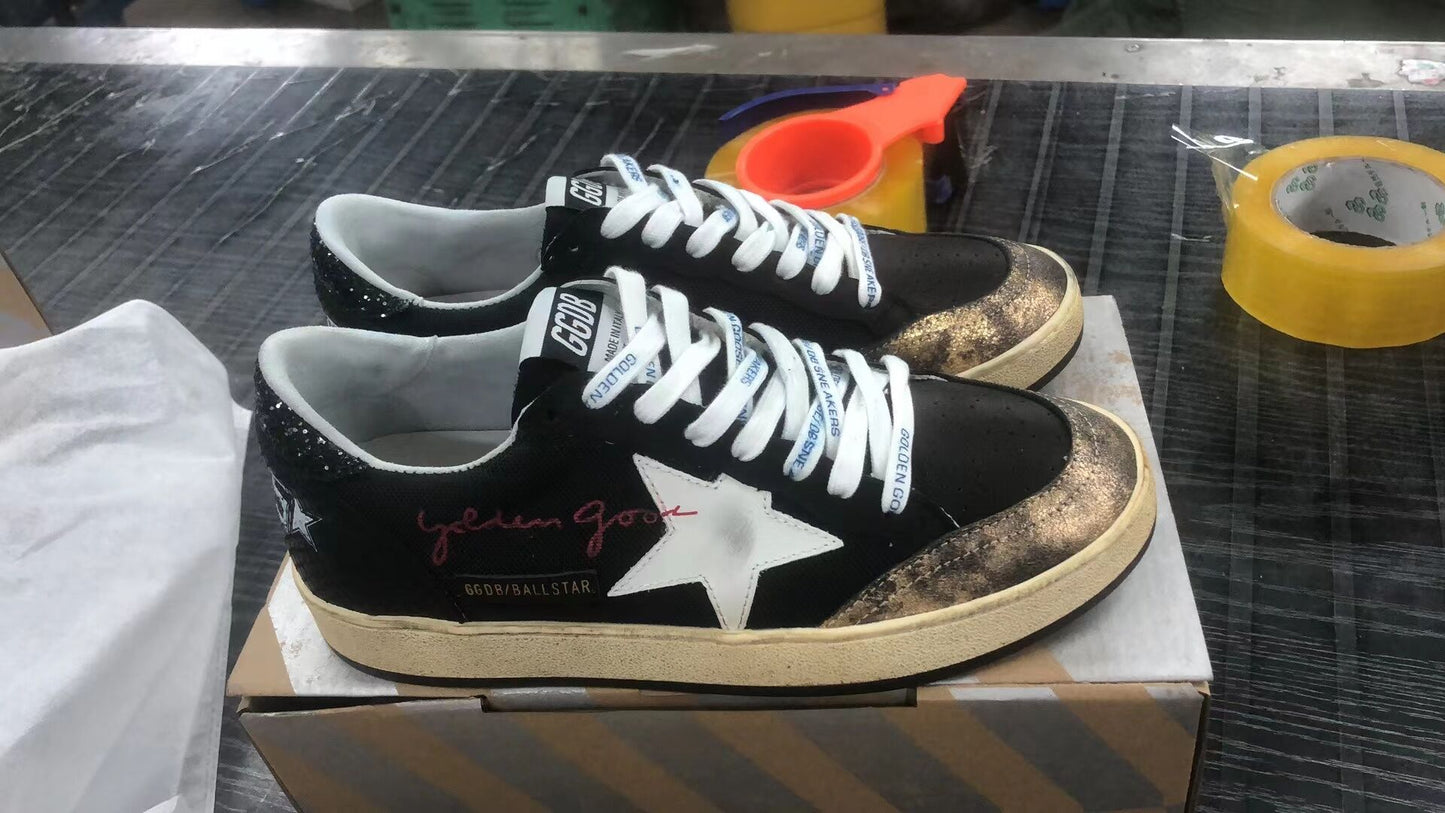 Black Canvas Ball Star Sneakers With Platinum-colored Star