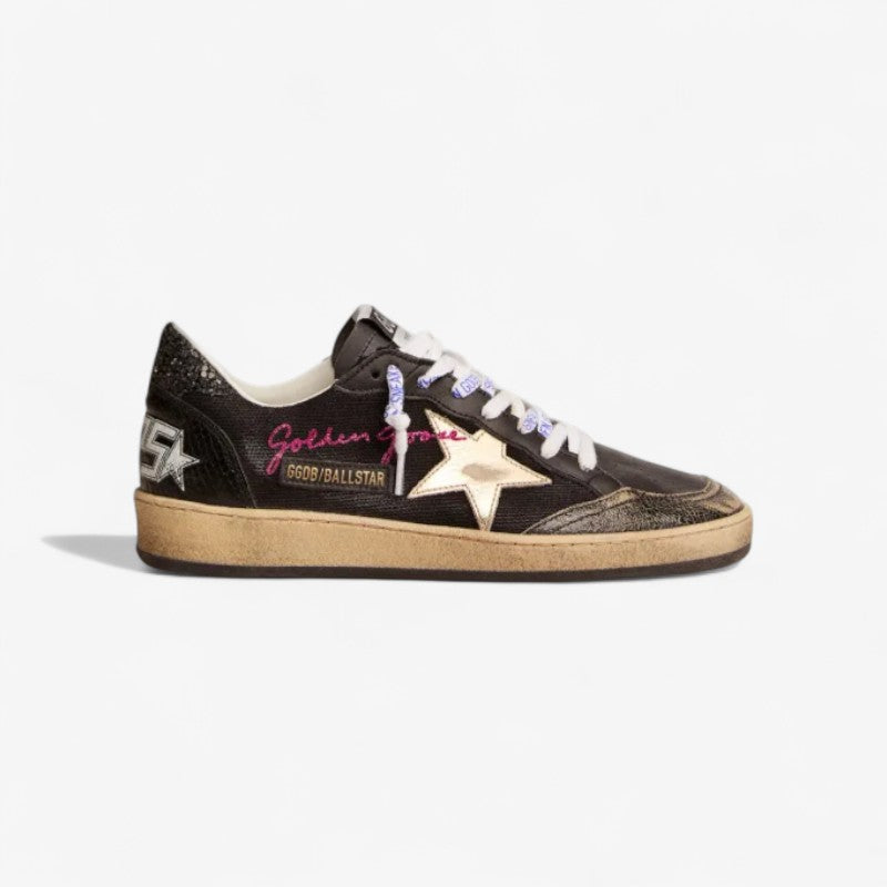 Black Canvas Ball Star Sneakers With Platinum-colored Star