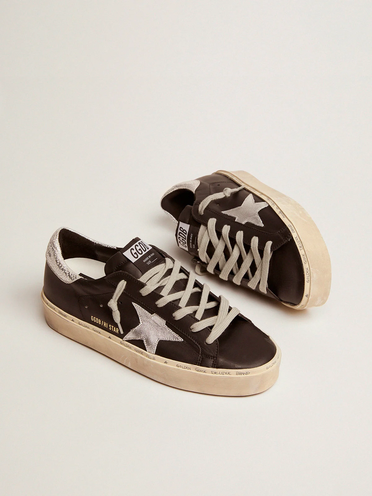Hi Star Sneakers In Black Leather With Silver Laminated Leather Star