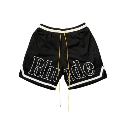 RHUDE COURT LOGO SHORTS BLACK/WHITE - Prime Reps