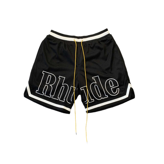 RHUDE COURT LOGO SHORTS BLACK/WHITE - Prime Reps