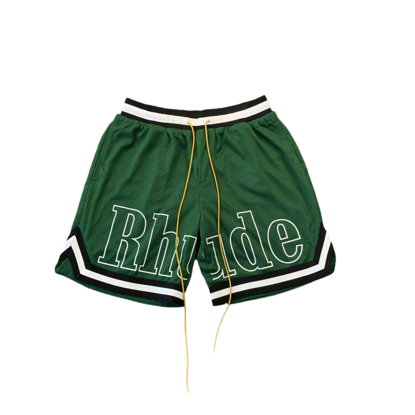 RHUDE COURT LOGO SHORTS GREEN - Prime Reps