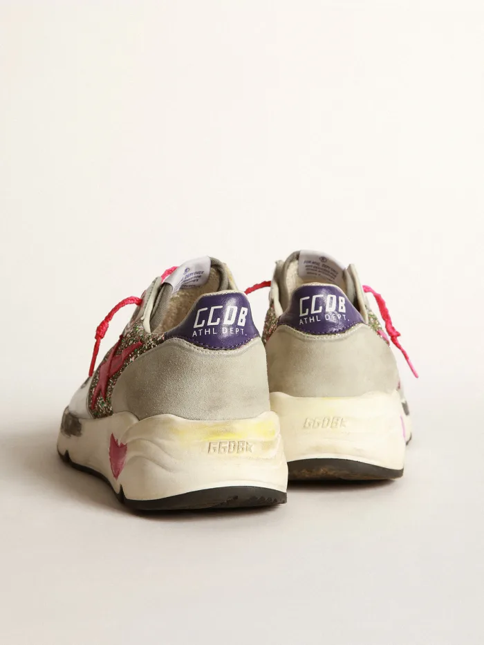 Running Sole Sneakers In Metallic Leather And Glitter