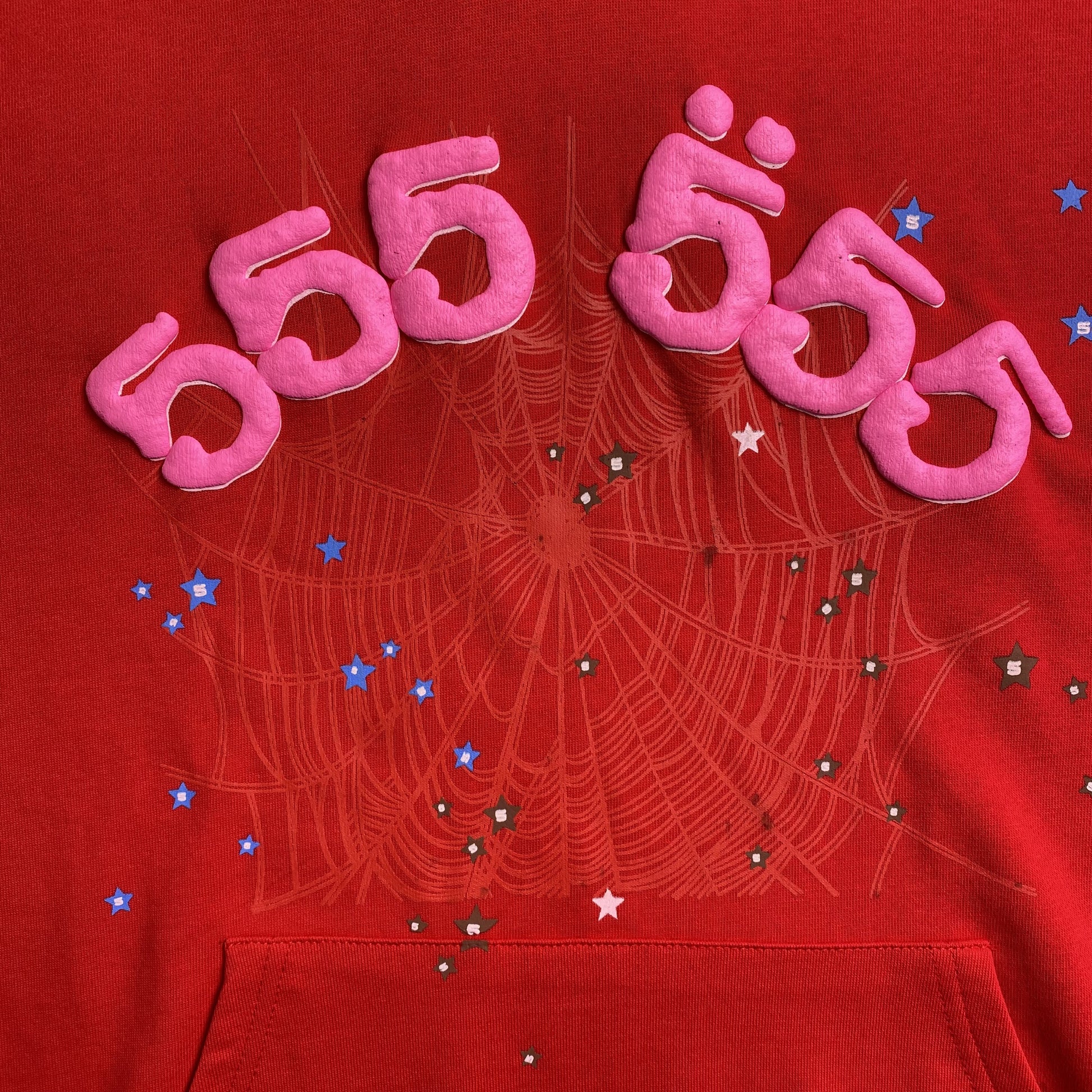 SP5DER WORLDWIDE RED ANGEL NUMBER 555 HOODIE RED - Prime Reps