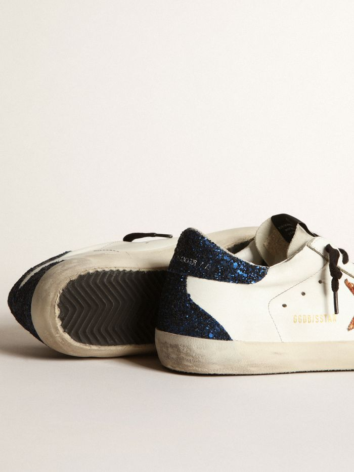 Super-star Sneakers With Peach-pink Glitter Star And Blue Glitter Heel Tab