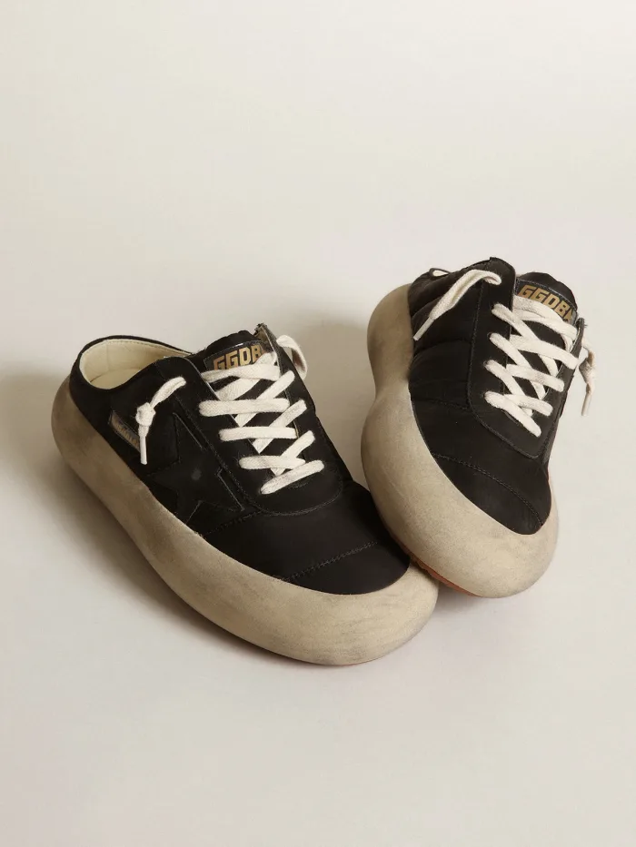 Women's Space-star Sabots In Black Nylon With Black Leather Star