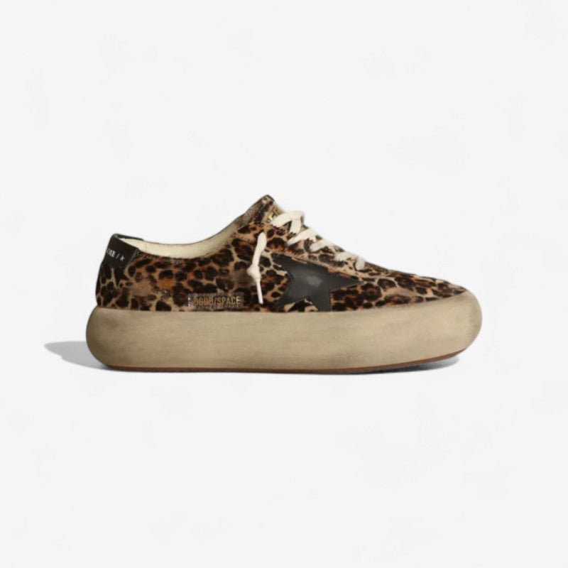 Women's Space-star Shoes In Leopard-print Pony Skin With Black Leather Star And Heel Tab