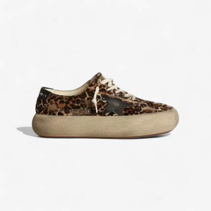 Women's Space-star Shoes In Leopard-print Pony Skin With Black Leather Star And Heel Tab