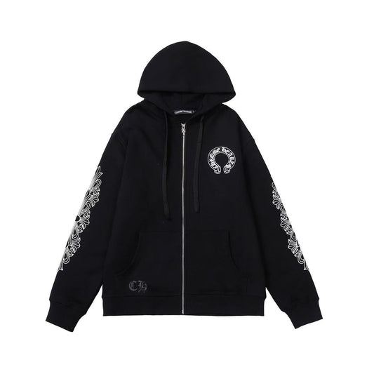 CHROME HEARTS ASYMMETRICAL ZIP HOODIE BLACK