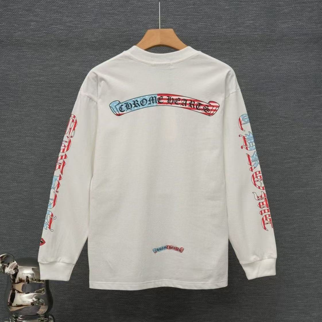Chrome Hearts Classic Crewneck Long Sleeve T-Shirt in White/Red/Blue
