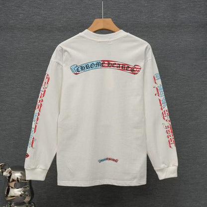 Chrome Hearts Classic Crewneck Long Sleeve T-Shirt in White/Red/Blue