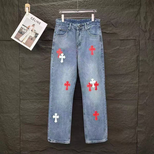 Chrome Hearts Denim Jeans in White, Red, and Blue