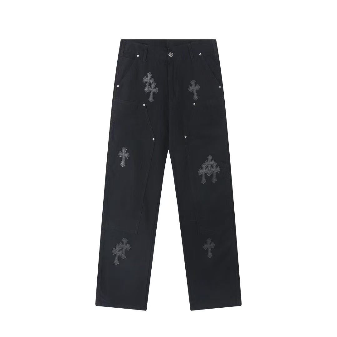 CHROME HEARTS BLACK CROSS PATCH JEANS BLACK