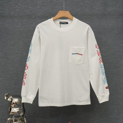 Chrome Hearts Classic Crewneck Long Sleeve T-Shirt in White/Red/Blue