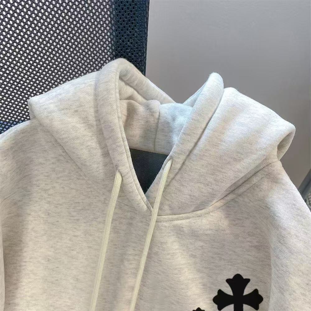 CHROME HEARTS BLACK CROSS PATCH HOODIE WHITE