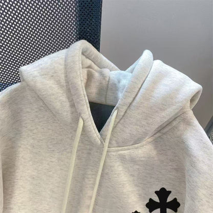 CHROME HEARTS BLACK CROSS PATCH HOODIE WHITE